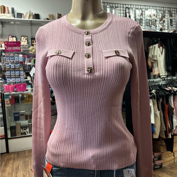 Pink Ribbed Long Sleeve Top - Picture 9 of 9